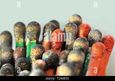 Polvere teste di fiammifero macro close-up Foto Stock