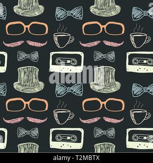 Hipster sfondo con i baffi e audio cassette - consistenza perfetta illustrazione vettoriale. Illustrazione Vettoriale