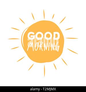 Buona mattina di sole con simbolo di buon mattino caratteri tipografici. Illustrazione Vettoriale