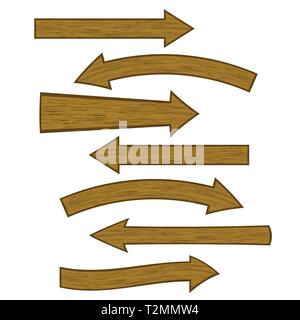 Insieme di diverse frecce in legno isolato su sfondo bianco Illustrazione Vettoriale