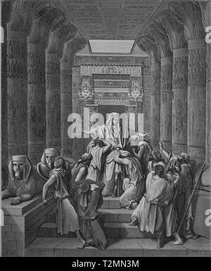 Giuseppe si rivela ai suoi fratelli. La Bibbia. Libro della Genesi. Incisione di Gustave DorŽ, 1866. Foto Stock
