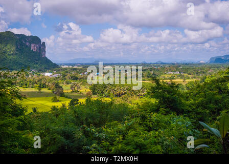 Terre verde intorno Phatthalung Rock, Thailandia Foto Stock