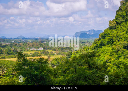 Terre verde intorno Phatthalung Rock, Thailandia Foto Stock