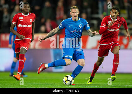Anversa, Belgio - 2 aprile: Sebastien Dewaest di Genk durante la Jupiler Pro League play-off 1 corrispondono (giorno 2) tra Anversa e Racing Genk il 2 aprile 2019 ad Anversa, Belgio. (Foto di Frank Abbeloos/Isosport) Foto Stock