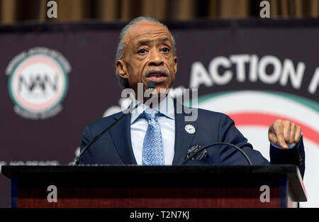 New York, New York, Stati Uniti d'America. 03 apr, 2019. AL REVERENDO SHARPTON parla del giorno uno del 2019 la rete nazionale di azione convenzione. Credito: Brian Cahn/ZUMA filo/Alamy Live News Foto Stock