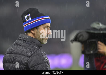 Torino, Italia. 03 apr, 2019. Marco Giampaolo head coach di U.C. Sampdoria durante la serie una partita allo stadio Grande Torino, Torino Credito: Antonio Polia/Alamy Live News Foto Stock