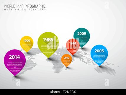 Luce mappa del mondo con i marchi del puntatore - concetto di comunicazione Illustrazione Vettoriale