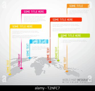 Luce mappa del mondo con i marchi di puntatore (flag) - Concetto di comunicazione Illustrazione Vettoriale