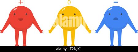 Protoni, elettroni e neutroni sono simpatici personaggi in un appartamento di stile. Illustrazione Vettoriale