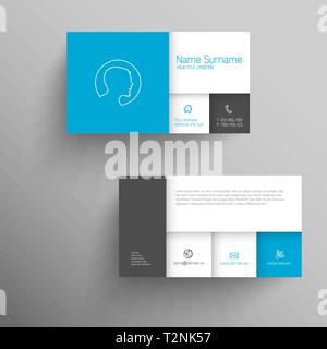 Blu moderno semplice business card template con piatto mobile interfaccia utente Illustrazione Vettoriale