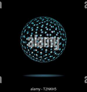 Abstract trasparente la levitazione tesseract sfera su sfondo nero illustrazione vettoriale Illustrazione Vettoriale