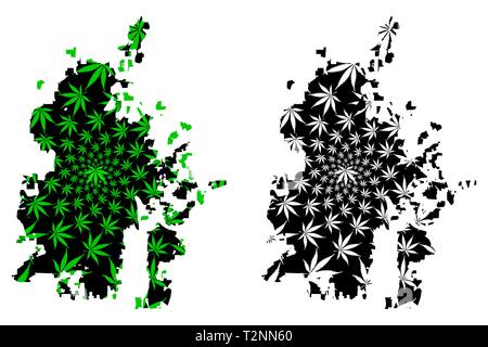 Durham City (Stati Uniti d'America, USA, Stati Uniti, noi, Stati Uniti città, stati uniti d'America city)- mappa è progettato Cannabis leaf green, città di Durham mappa fatta di Illustrazione Vettoriale