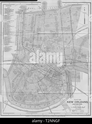 NEW ORLEANS, in Louisiana. Antica Città Mappa Town Plan 1893 vecchio grafico Foto Stock