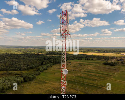 Torre cellulare nella foresta, vista da fuco Foto Stock