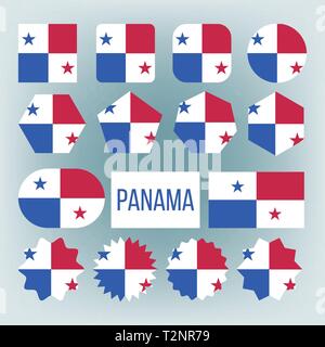 Panama Flag impostato vettore. Gazzetta Panama bandiera simbolo piana. Illustrazione diversa Illustrazione Vettoriale