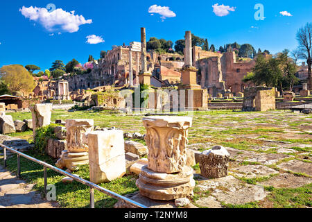 Roma antica Forum Romanum e il Colle Palatino vista panoramica, città eterna, Italia Foto Stock