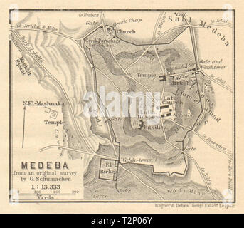 Madaba antica città pianta della città. La Giordania. Piccola 1912 mappa vecchia grafico Foto Stock