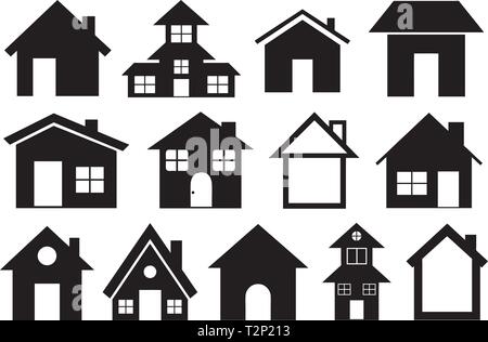 Set di diverse case isolate su bianco Illustrazione Vettoriale