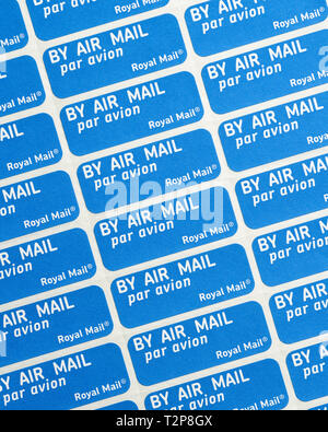 Royal Mail Air Mail adesivi, Regno Unito Foto Stock