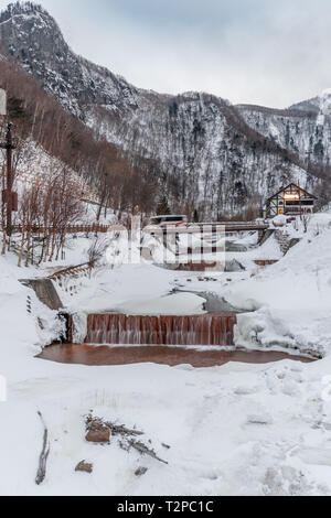 SOUNKYO,HOKKAIDO - FEB 15,2019: il bellissimo scenario di Sounkyo onsen villaggio in Hokkaido Foto Stock