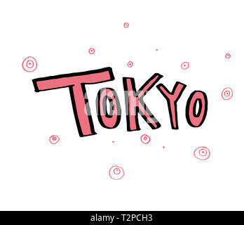 Tipografia slogan con foglie tropicali. Disegnato a mano per Tokyo t shirt stampa. Foto Stock