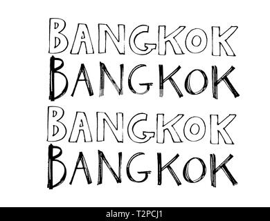 Tipografia slogan con foglie tropicali. Disegnata a mano a Bangkok per t shirt stampa. Foto Stock