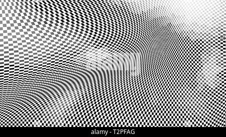 Illusione ottica di curvo superficie a scacchi, 3d rendering computer sfondo generato Foto Stock