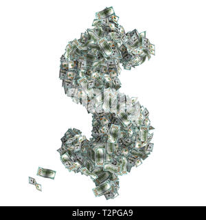 Il simbolo del dollaro realizzato da 100 fatture del dollaro - il rendering 3D Foto Stock