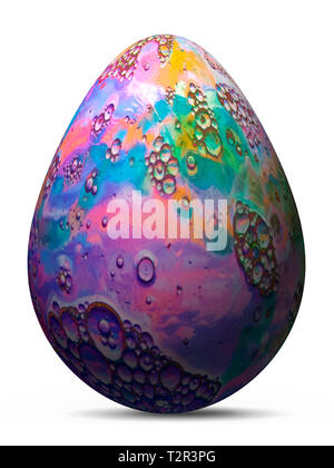 Colorato ingegnoso uovo dipinto con acquerelli di imitazione, 3D render isolati su sfondo bianco Foto Stock