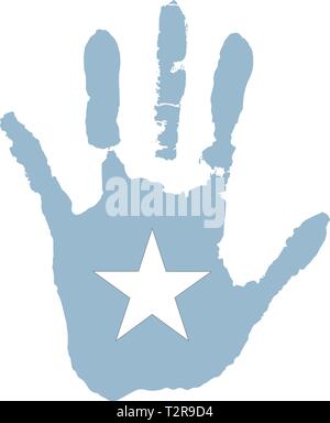 Blu, colore bianco della bandiera Stelle. vettore handprint nella forma della bandiera della Somalia. Illustrazione Vettoriale