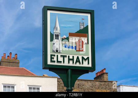 Segno di villaggio, Eltham, Royal Borough of Greenwich, Greater London, England, Regno Unito Foto Stock