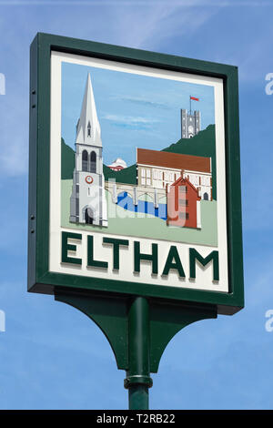 Segno di villaggio, Eltham, Royal Borough of Greenwich, Greater London, England, Regno Unito Foto Stock