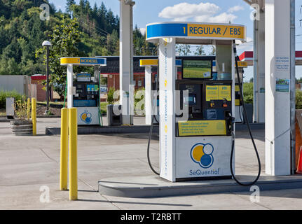 Biocarburanti alla stazione di servizio E85 miscela di 85% di bioetanolo. Foto Stock