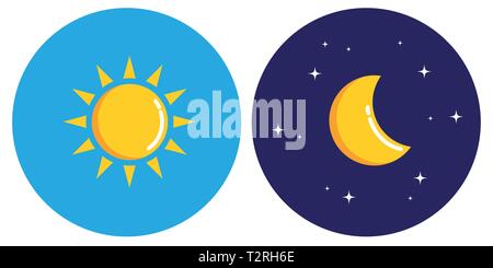 Sole e Luna nel cerchio di giorno e di notte concetto illustrazione vettoriale EPS10 Illustrazione Vettoriale