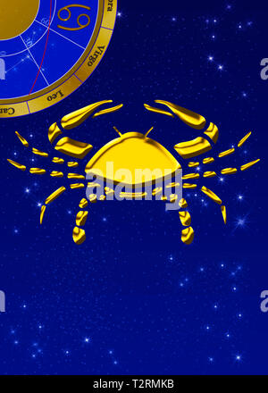 Segno zodiacale con stella immagine come golden sollievo nella parte anteriore di un cielo blu scuro Foto Stock