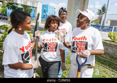 Miami Florida,Overtown,Peace Park,Global Youth Service Day,Tree Planting,volontari volontari volontari volontari lavoratori del lavoro,lavorando insieme servin Foto Stock