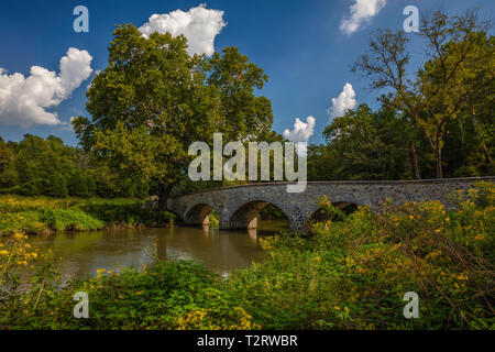 Burnside storico ponte sul torrente Antietam, sito di guerra civile battaglia di Antietam, National Battlefield Sharpsburg, Maryland Foto Stock