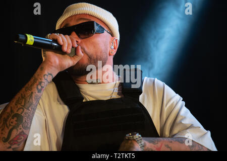 Padova, Italia. 03 apr, 2019. Concerto di musica: Gue 'Pequeno durante il Sinatra tour in Padova 03 aprile 2019 Credit: Indipendente Agenzia fotografica/Alamy Live News Foto Stock