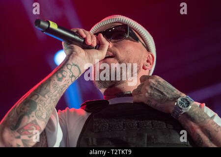 Padova, Italia. 03 apr, 2019. Concerto di musica: Gue 'Pequeno durante il Sinatra tour in Padova 03 aprile 2019 Credit: Indipendente Agenzia fotografica/Alamy Live News Foto Stock