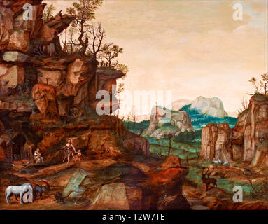 Cornelis van Dalem, paesaggio con Adamo ed Eva, pittura, c. 1559 Foto Stock