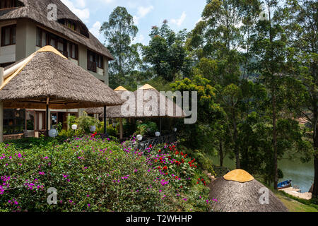 Birdnest Resort sul Lago Bunyonyi e nel sud ovest dell Uganda, Africa orientale Foto Stock