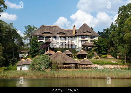 Birdnest Resort sul Lago Bunyonyi e nel sud ovest dell Uganda, Africa orientale Foto Stock