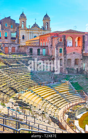Antico Teatro romano di Catania, Sicilia, Italia Foto Stock