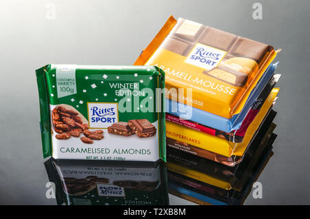 Varietà di Ritter Sport barrette di cioccolato Foto Stock