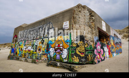 Durante la Seconda Guerra Mondiale tedesco di bunker, resti di Atlantic Wall, Berck-Plage, Hauts de France, Francia Foto Stock