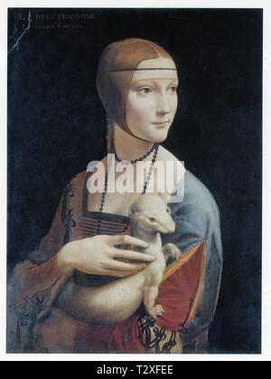 LEONARDO DA VINCI. RITRATTO DI CECILIA GALLERANI ( LADY CON ERMINE ). 1490. OLIO SU LEGNO. 54,8 CM X 40,3 CM Foto Stock