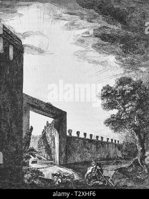 Illustrazione della strada delle tombe al di fuori del cancello di Ercolano in Pompei Foto Stock