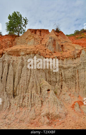 Le pareti del canyon di una sezione del flusso di fata (Suoi Tien) in Mui Ne, Binh Thuan Provincia, Vietnam Foto Stock