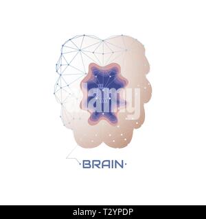 Cervello umano con una CPU e di rete. Illustrazione Vettoriale è isolato su uno sfondo bianco. Carta tagliata fuori effetto. Illustrazione Vettoriale