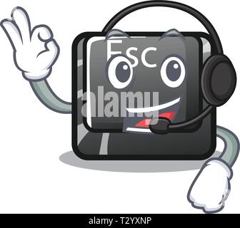 Con il pulsante delle cuffie comitato isolato nel carattere illustrazione vettoriale Illustrazione Vettoriale